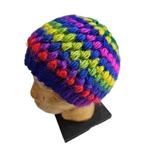 Handmade‎ Rainbow Bright warm hat. Happy Hippie. Rare. Unique. Warm. Cozy